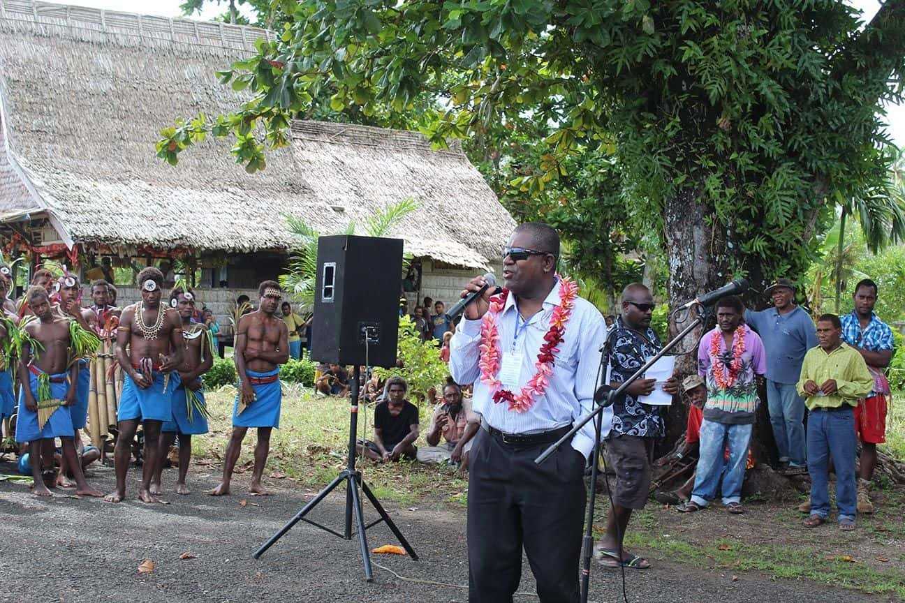 Premier of Malaita Province, the Hon. Peter Chanel Ramohia welcoming the first Solomon Airlines flight into Auki.