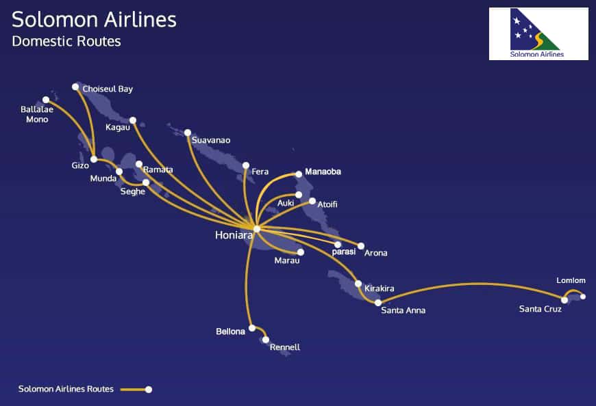 Solomon Airlines Domestic Route Map