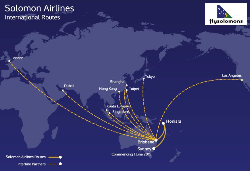 Solomon Airlines international route map